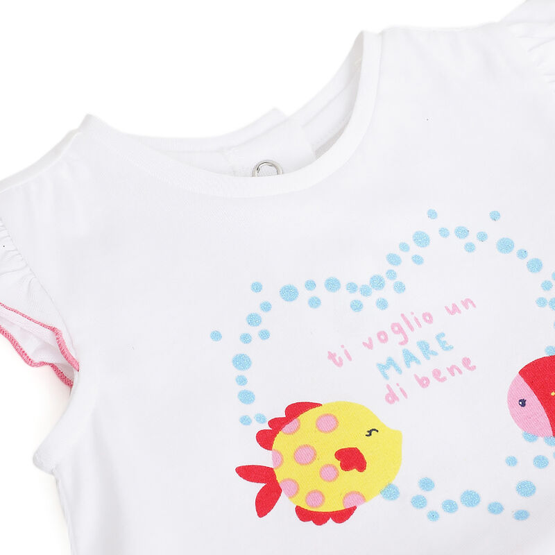 Girls White & Pink Printed Short Sleeve Rompers image number 2